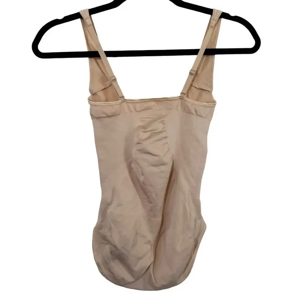 Assets by Spanx Shaping Open-Bust Bodysuit Beige Style 10247R Shaper Shapewear L